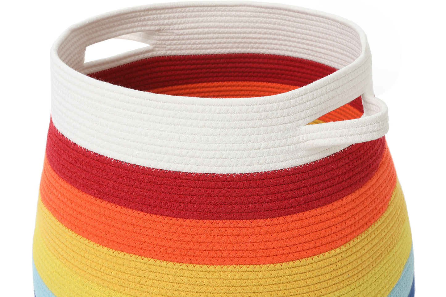 20" x 20" Extra Large Cotton Rope Storage Basket with Lid – Flagon Design – Perfect for Clothes, Blankets, and Living Room Organization - Rainbow/White