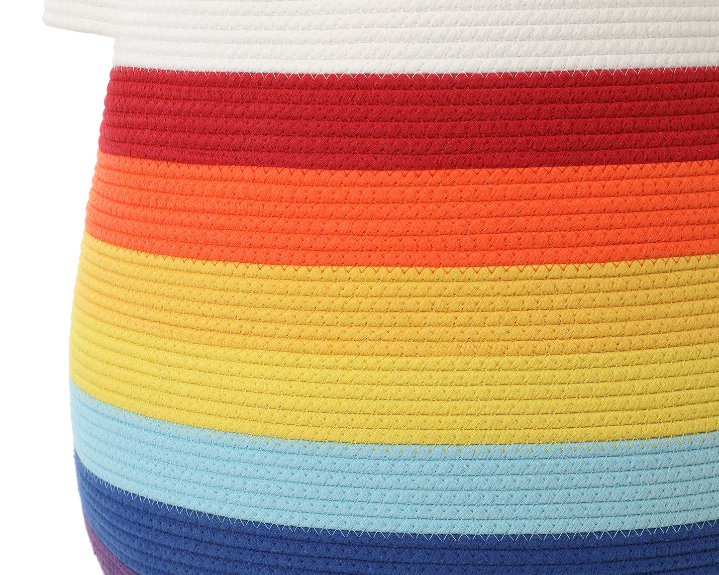 20" x 20" Extra Large Cotton Rope Storage Basket with Lid – Flagon Design – Perfect for Clothes, Blankets, and Living Room Organization - Rainbow/White