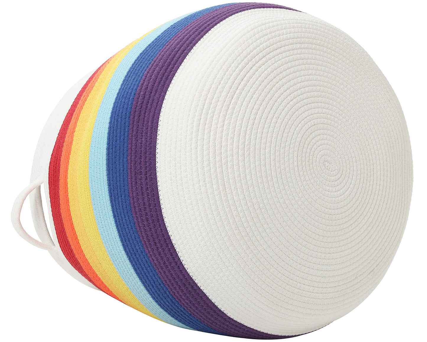 20" x 20" Extra Large Cotton Rope Storage Basket with Lid – Flagon Design – Perfect for Clothes, Blankets, and Living Room Organization - Rainbow/White