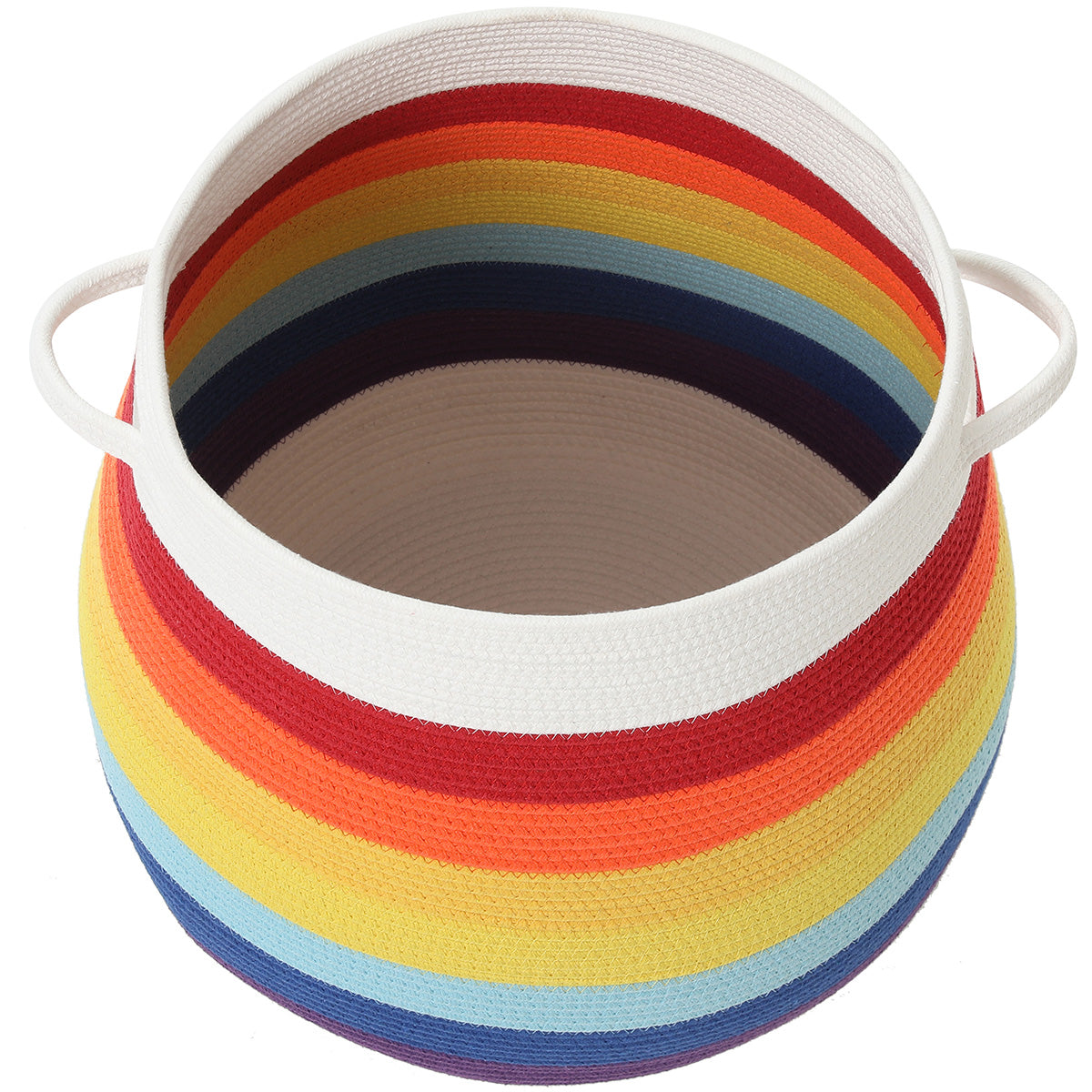 20" x 20" Extra Large Cotton Rope Storage Basket with Lid – Flagon Design – Perfect for Clothes, Blankets, and Living Room Organization - Rainbow/White