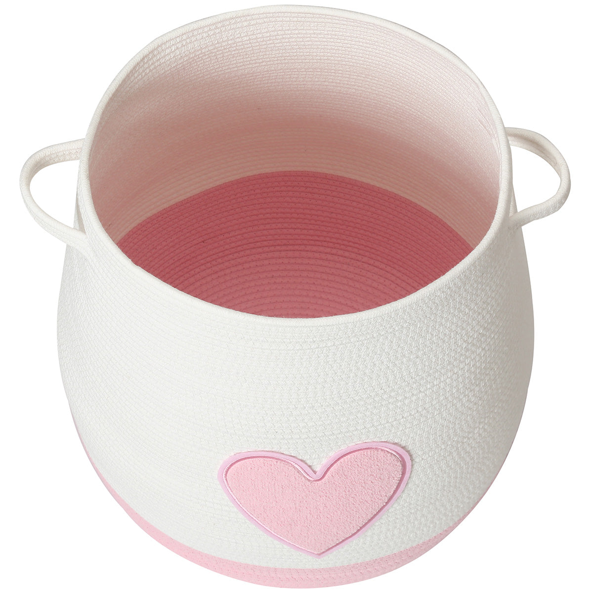 20" x 20" Extra Large Cotton Rope Storage Basket with Lid – Flagon Design – Perfect for Clothes, Blankets, and Living Room Organization - Pink Heart