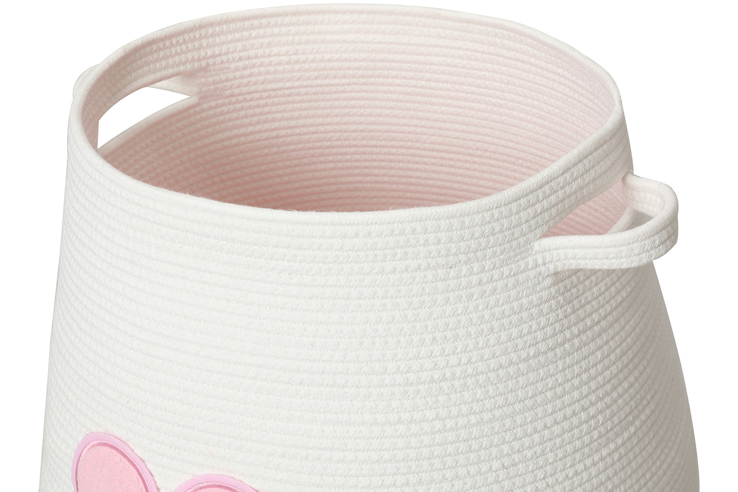 20" x 20" Extra Large Cotton Rope Storage Basket with Lid – Flagon Design – Perfect for Clothes, Blankets, and Living Room Organization - Pink Heart