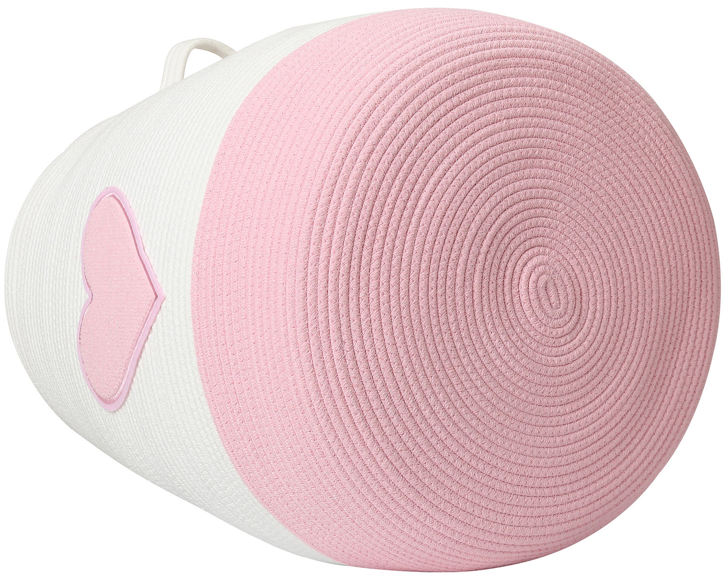 20" x 20" Extra Large Cotton Rope Storage Basket with Lid – Flagon Design – Perfect for Clothes, Blankets, and Living Room Organization - Pink Heart