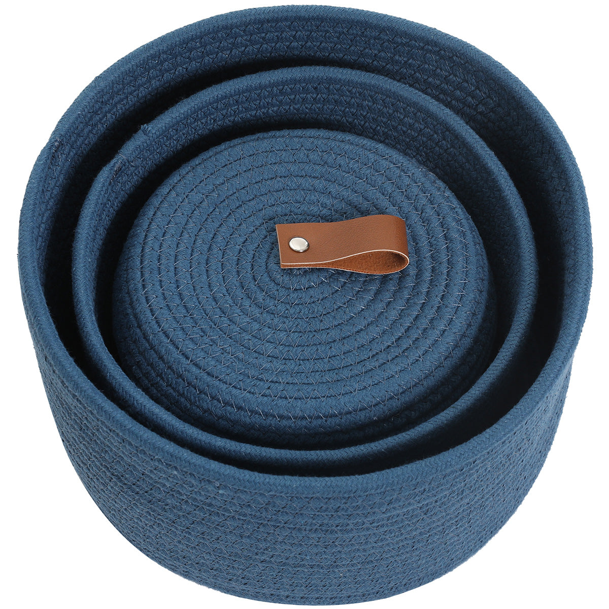 Set of 3 Round Cotton Rope Baskets with Lids - for Home Decor and Organisation, Dark Blue