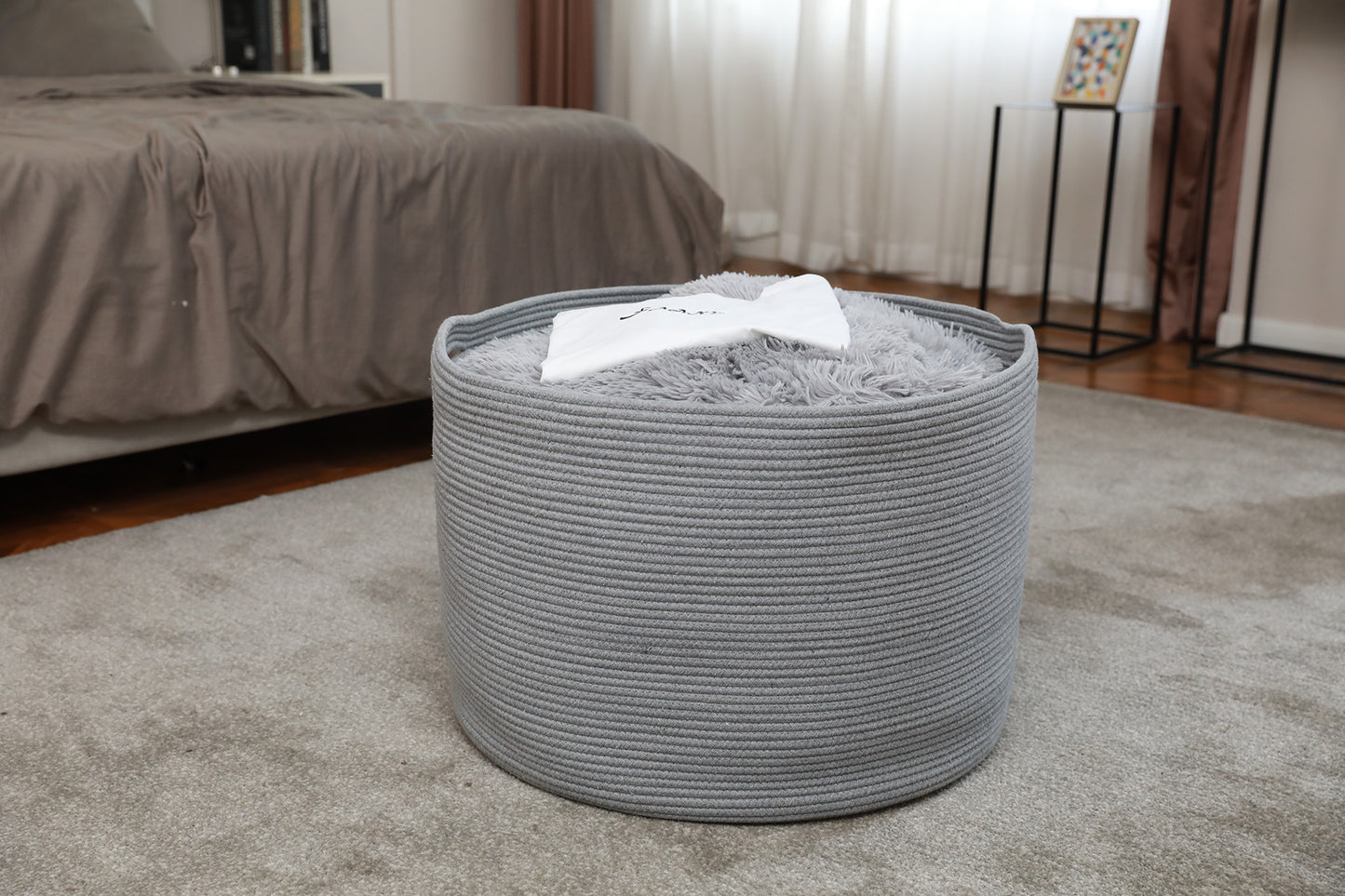 24" x 24" x 17" Mega Size Cotton Rope Storage Basket, All Grey