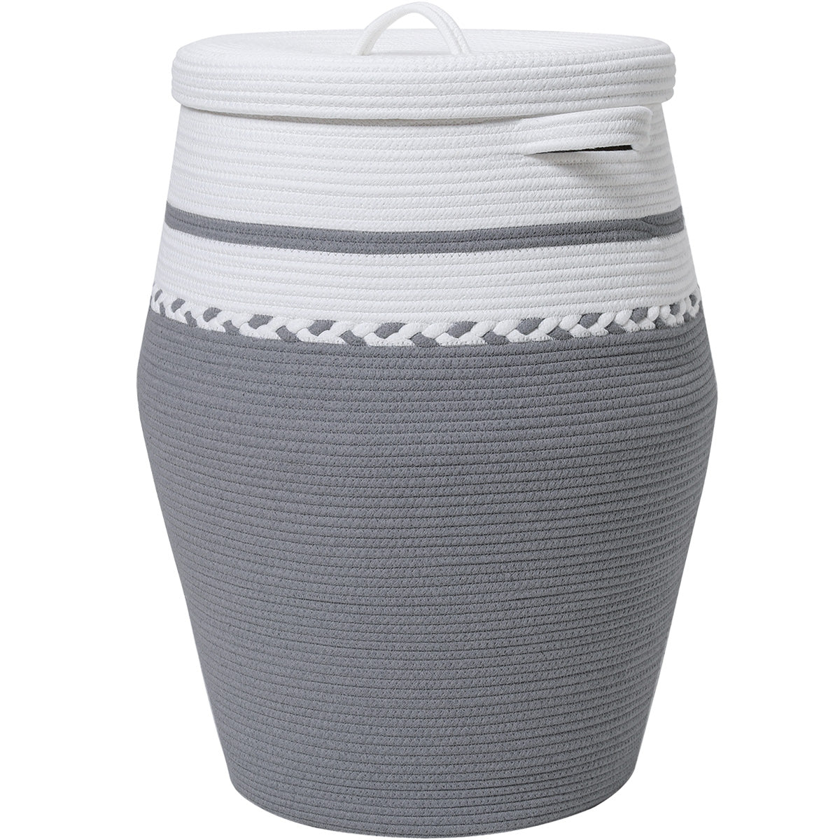 26" x 20" Large Tall Flagon Cotton Rope Storage Basket with Lid, White/Grey