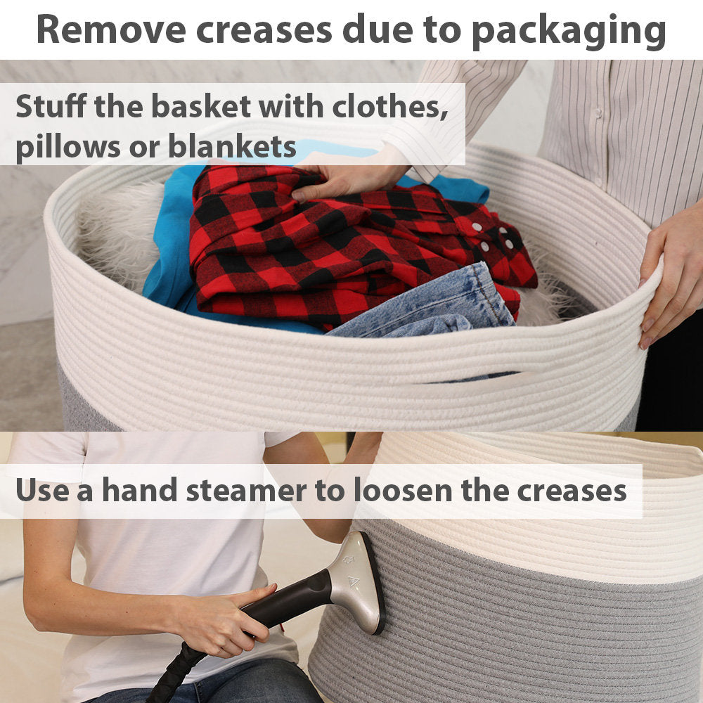 24" x 24" x 17" Mega Size Cotton Rope Storage Basket, Grey