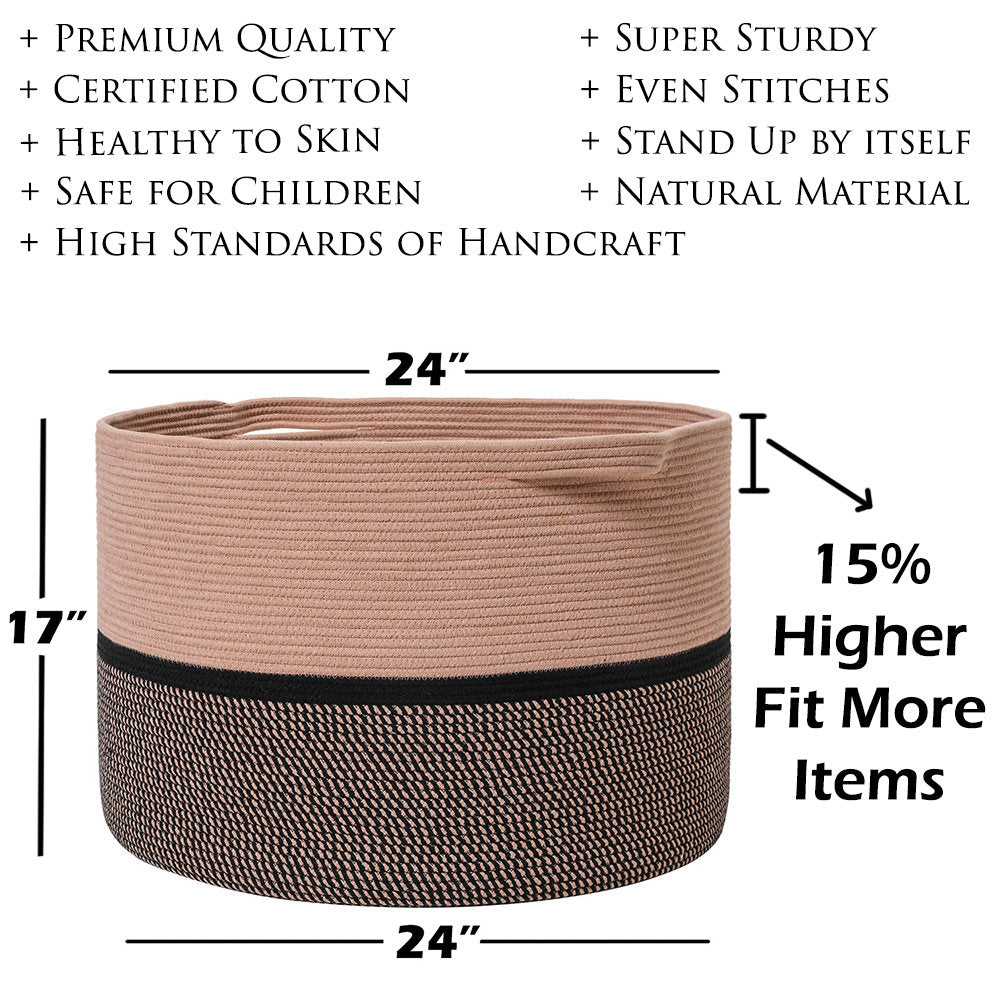 24" x 24" x 17" Mega Size Cotton Rope Storage Basket, Jute