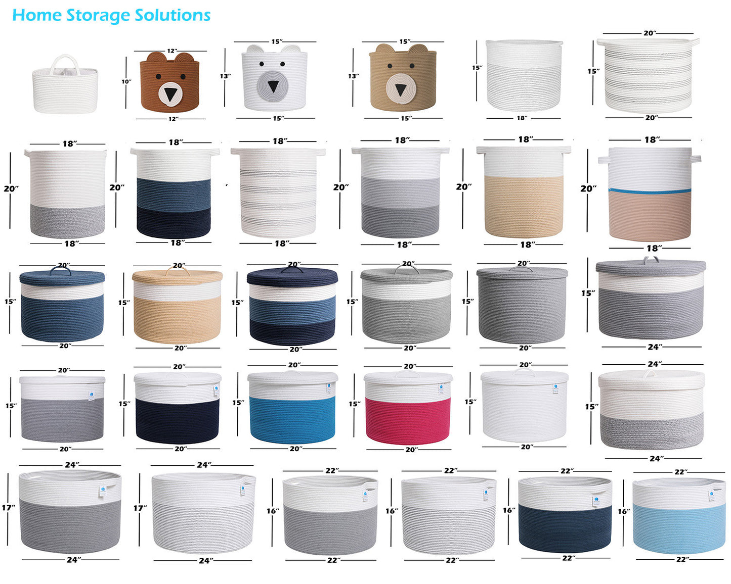 24" x 24" x 17" Mega Size Cotton Rope Storage Basket, Grey