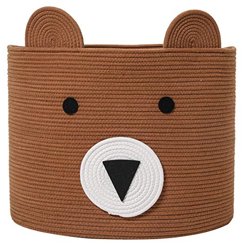 18" x 15" Bear Animal Cotton Rope Storage Basket, Orange Brown