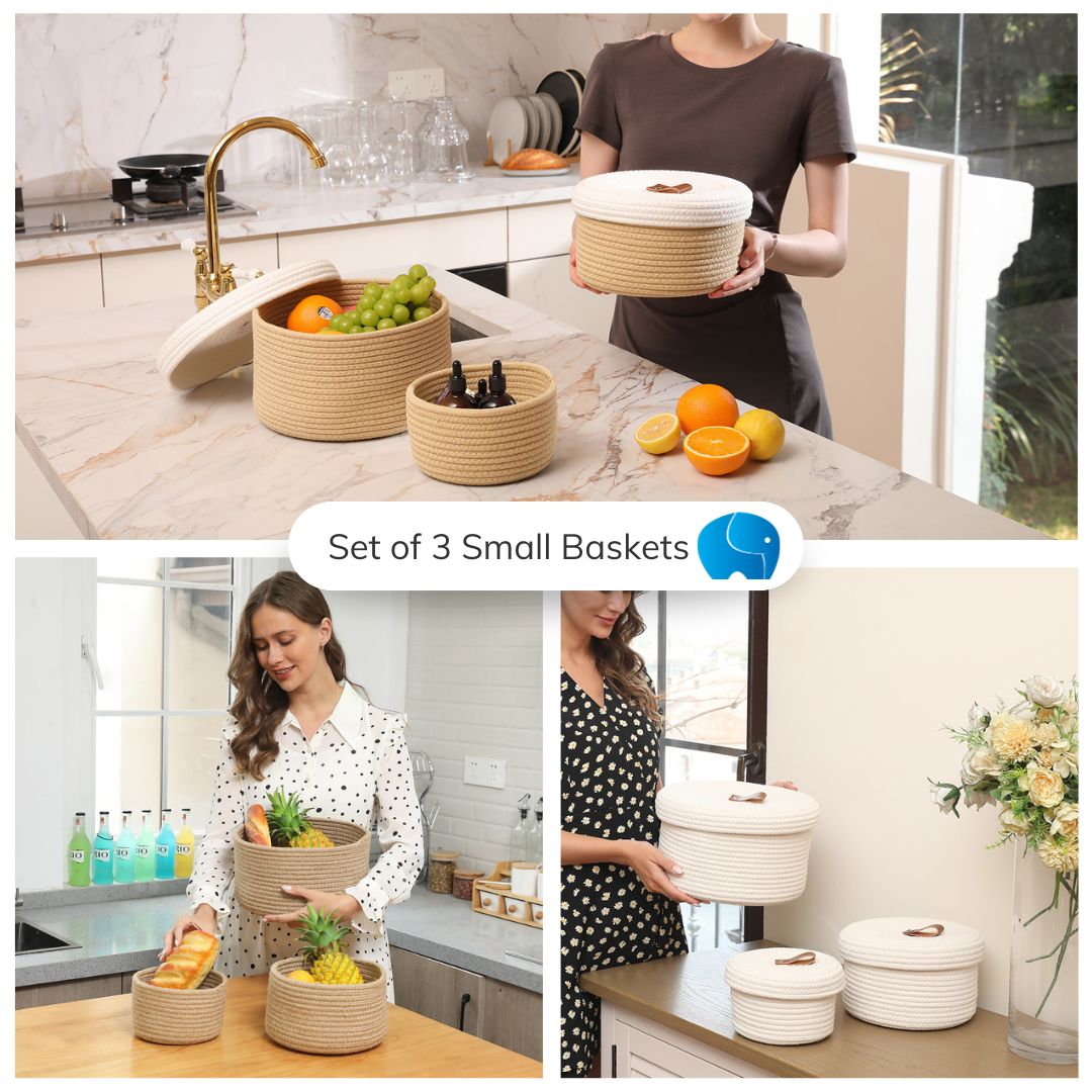 Set of 3 Nested Small Baskets with Lids