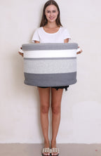 20" x 20" x 15" Large Cotton Rope Storage Basket with Lid, Grey Mix/Dark Grey