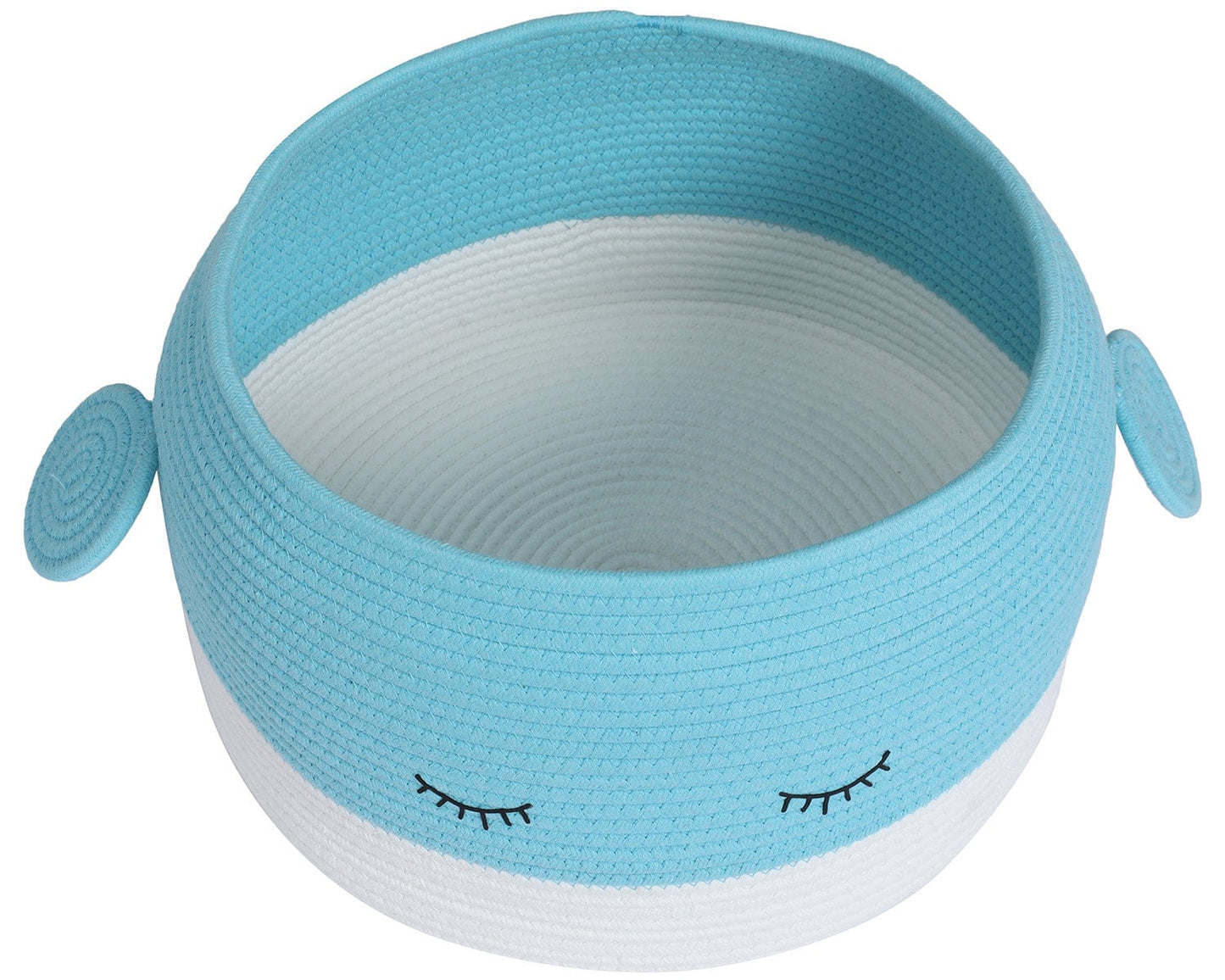 Handcrafted Animal Cotton Rope Basket with Lid | 15"x12", Light Blue Whale