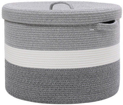 20" x 20" x 15" Large Cotton Rope Storage Basket with Lid, Dual Grey