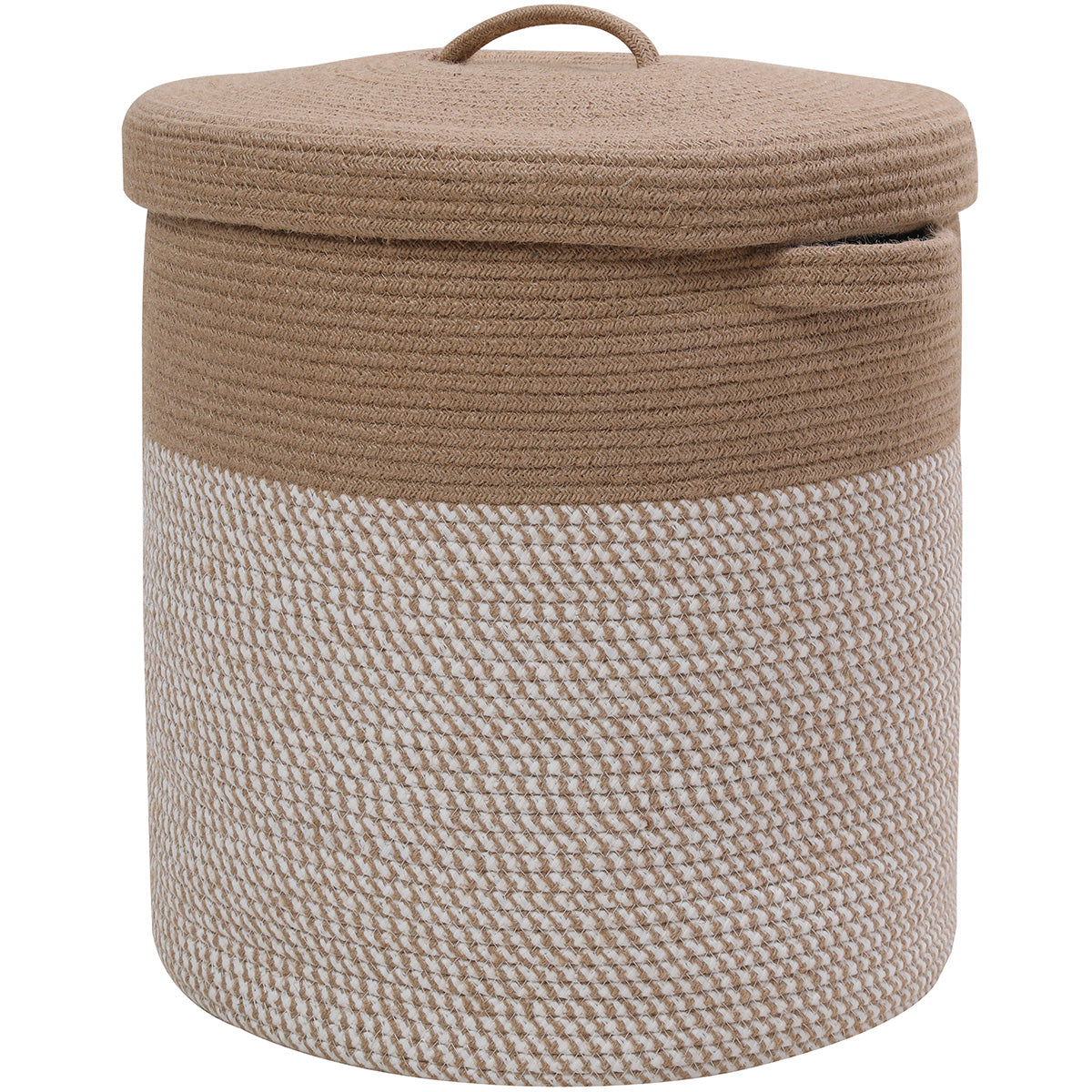16" x 16" x 18" Extra Large Storage Basket with Lid, Cotton Rope Storage Baskets, Laundry Hamper, Toy Bin, Jute/White Mix Basket with Cover