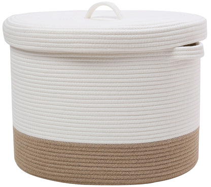 20" x 20" x 15" Large Jute Cotton Rope Storage Basket with Lid, White/Jute Bottom