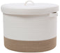 20" x 20" x 15" Large Jute Cotton Rope Storage Basket with Lid, White/Jute Bottom