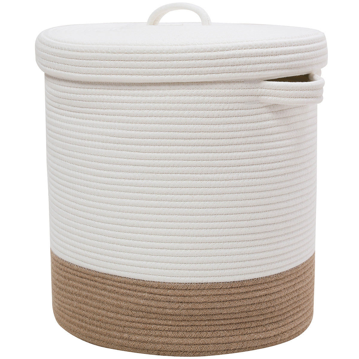 16" x 16" x 18" Large Cotton Rope Storage Basket with Lid, White/Jute Bottom