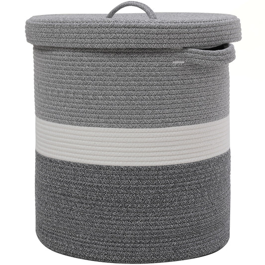 16" x 16" x 18" Large Cotton Rope Storage Basket with Lid, Dual Grey