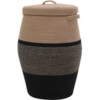 26" x 20" Large Tall Flagon Cotton Rope Storage Basket with Lid, Jute/Black Mix/Black