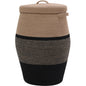 26" x 20" Large Tall Flagon Cotton Rope Storage Basket with Lid, Jute/Black Mix/Black