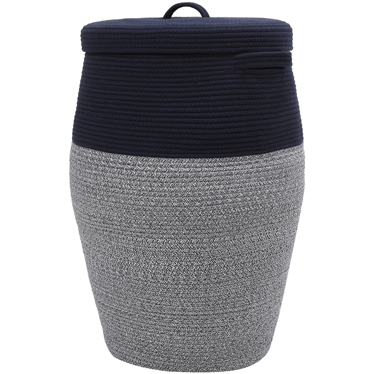 26" x 20" Large Tall Flagon Cotton Rope Storage Basket with Lid, All Dark Blue Mix