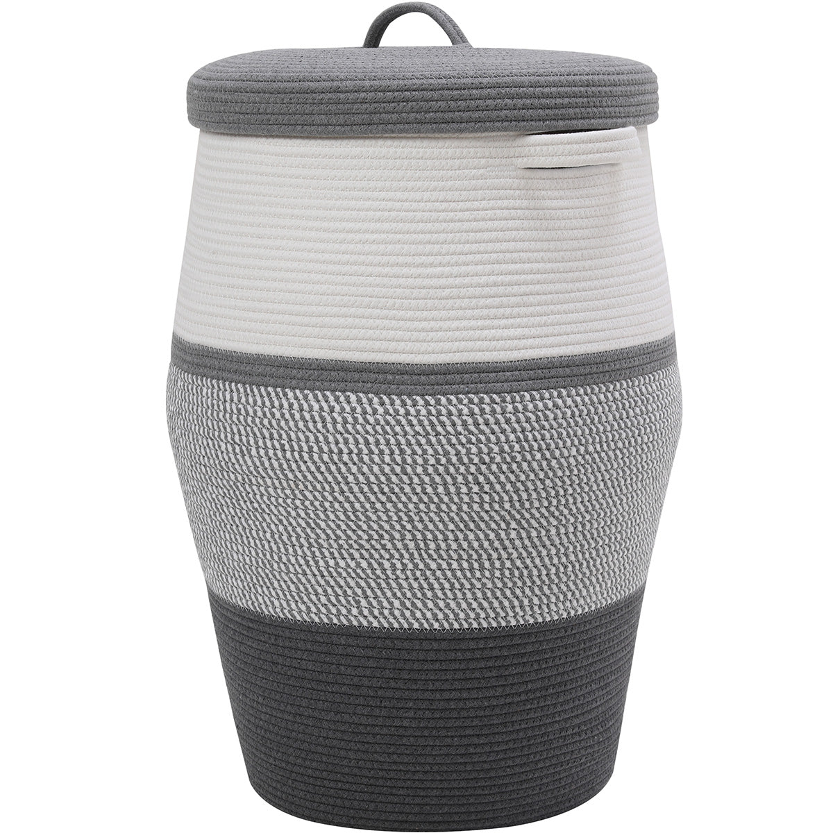 26" x 20" Large Tall Cotton Rope Storage Basket with Lid, White/Grey Mix/Dark Grey