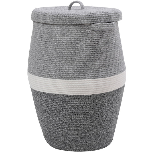 26" x 20" Large Tall Flagon Cotton Rope Storage Basket with Lid, Dual Grey