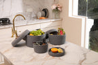 Set of 3 Round Cotton Rope Baskets with Lids - for Home Decor and Organisation, Dark Grey