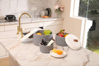 Set of 3 Round Cotton Rope Baskets with Lids - for Home Decor and Organisation, Grey/White Lid