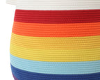 20" x 20" Extra Large Cotton Rope Storage Basket with Lid – Flagon Design – Perfect for Clothes, Blankets, and Living Room Organization - Rainbow/White