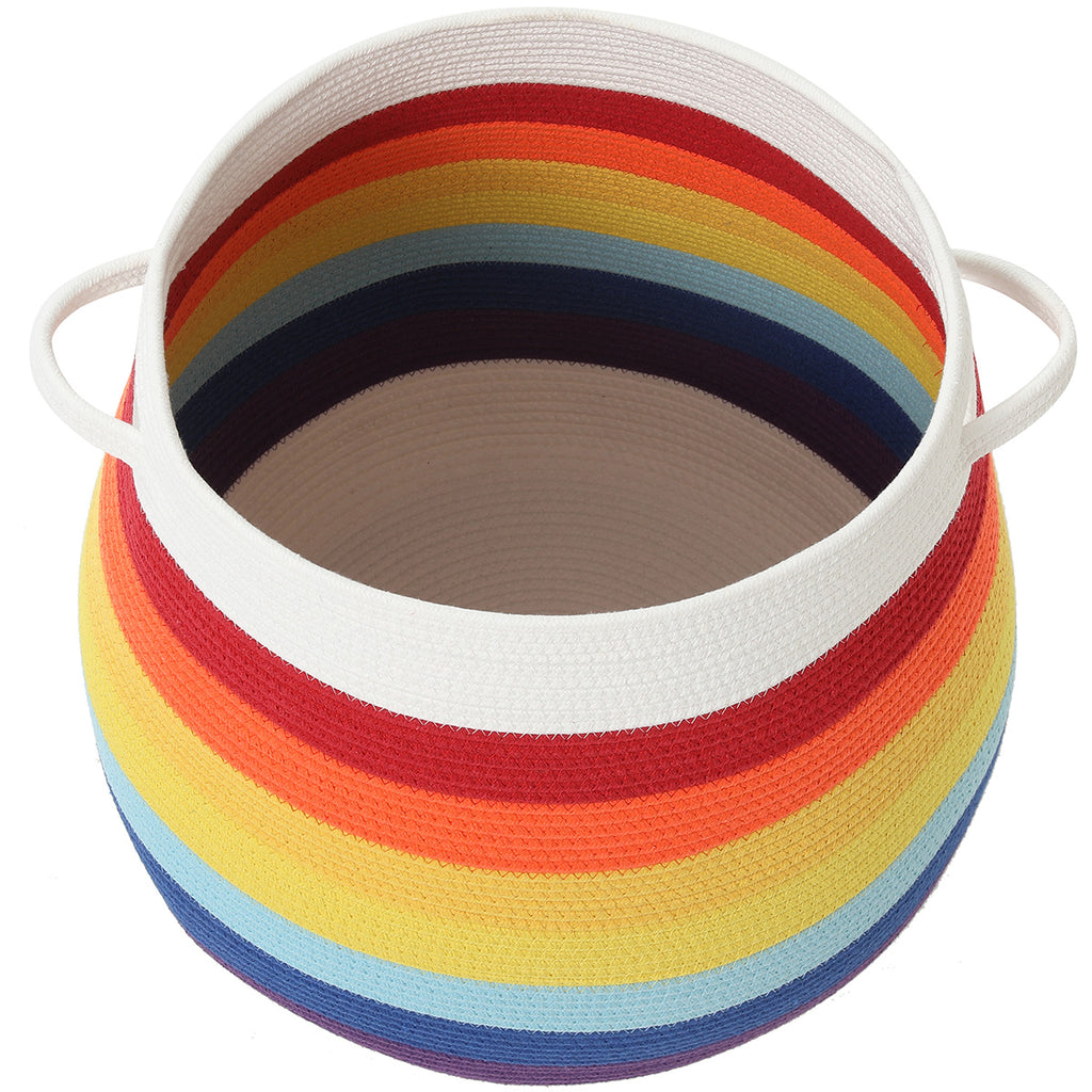 20" x 20" Extra Large Cotton Rope Storage Basket with Lid – Flagon Design – Perfect for Clothes, Blankets, and Living Room Organization - Rainbow/White