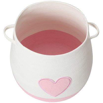 20" x 20" Extra Large Cotton Rope Storage Basket with Lid – Flagon Design – Perfect for Clothes, Blankets, and Living Room Organization - Pink Heart