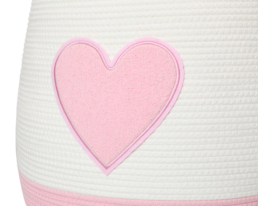 20" x 20" Extra Large Cotton Rope Storage Basket with Lid – Flagon Design – Perfect for Clothes, Blankets, and Living Room Organization - Pink Heart