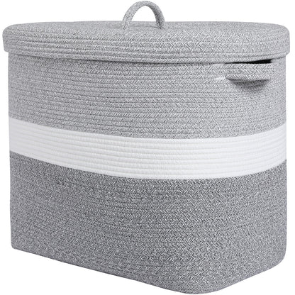 22”x14”x18” Rectangular Large Cotton Rope Storage Basket with Lid, Dual Grey