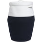 26" x 20" Large Tall Flagon Cotton Rope Storage Basket with Lid, Dark Blue/Beige Line