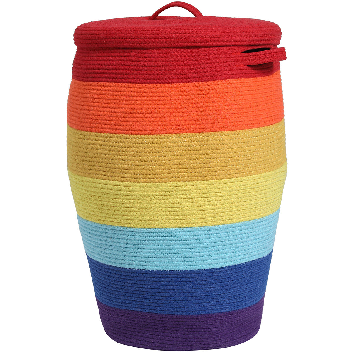 26" x 20" Large Tall Flagon Cotton Rope Storage Basket with Lid, Rainbow