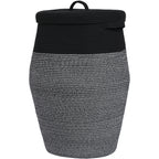 26" x 20" Large Tall Flagon Cotton Rope Storage Basket with Lid, Black in Black Light Grey Mix