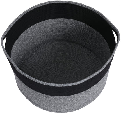 24" x 24" x 17" Mega Size Cotton Rope Storage Basket, Black in Grey Mix