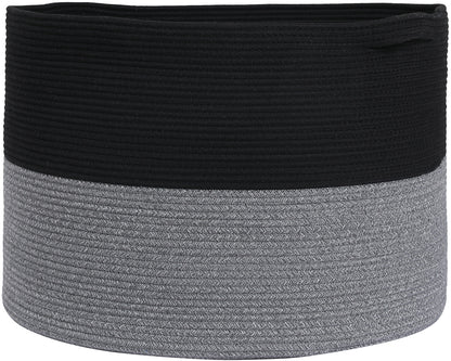 24" x 24" x 17" Mega Size Cotton Rope Storage Basket, Black/Grey Mix