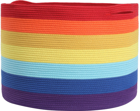 24" x 24" x 17" Mega Size Cotton Rope Storage Basket, Rainbow