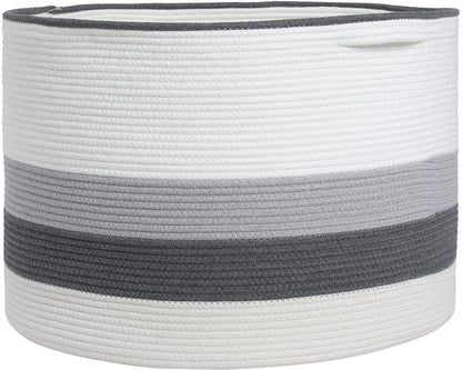 24" x 24" x 17" Mega Size Cotton Rope Storage Basket, Double Graded Grey