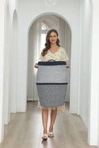 26" x 20" Large Tall Flagon Cotton Rope Storage Basket with Lid, Two Sides Dark Blue Mix