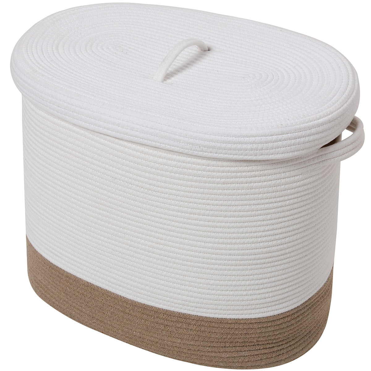 22”x14”x18” Rectangular Large Cotton Rope Storage Basket with Lid, Whi ...