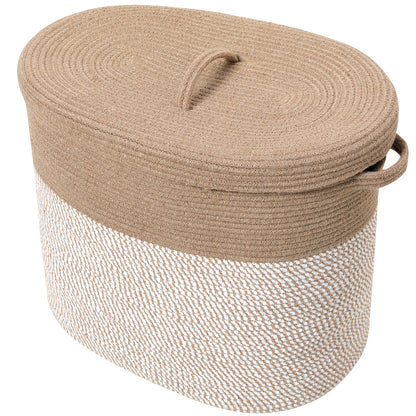 22”x14”x18” Rectangular Extra Large Storage Basket with Lid, Cotton Rope Storage Baskets, Woven Laundry Hamper, Jute/White Mix with Cover