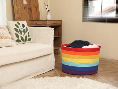 24" x 24" x 17" Mega Size Cotton Rope Storage Basket, Rainbow