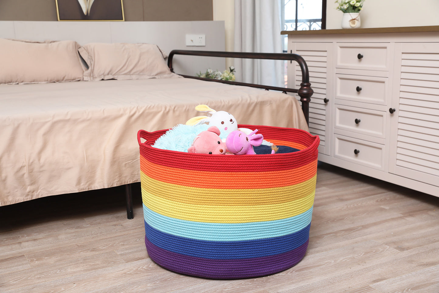 24" x 24" x 17" Mega Size Cotton Rope Storage Basket, Rainbow