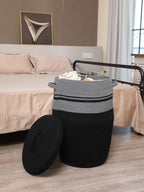26" x 20" Large Tall Flagon Cotton Rope Storage Basket with Lid, Grey Mix/Black
