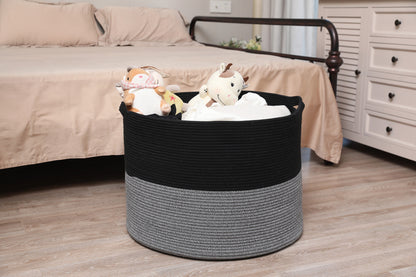 24" x 24" x 17" Mega Size Cotton Rope Storage Basket, Black/Grey Mix