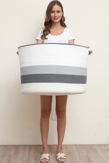 24" x 24" x 17" Mega Size Cotton Rope Storage Basket, Double Graded Grey